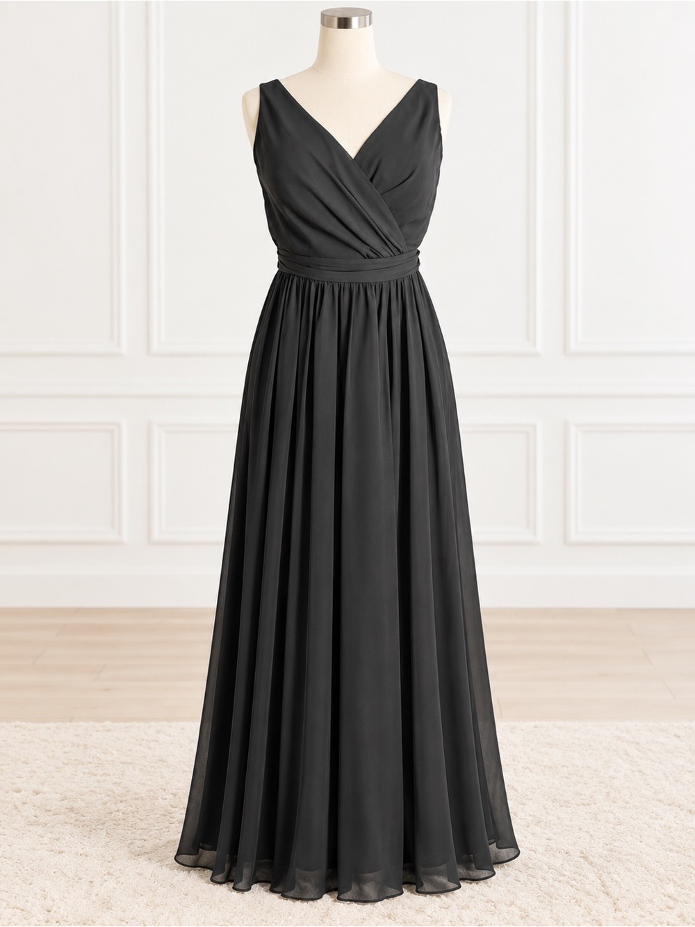 Adrianna Papell Black V-Neck Maxi Gown Size 10 Crisscross Cutout Back